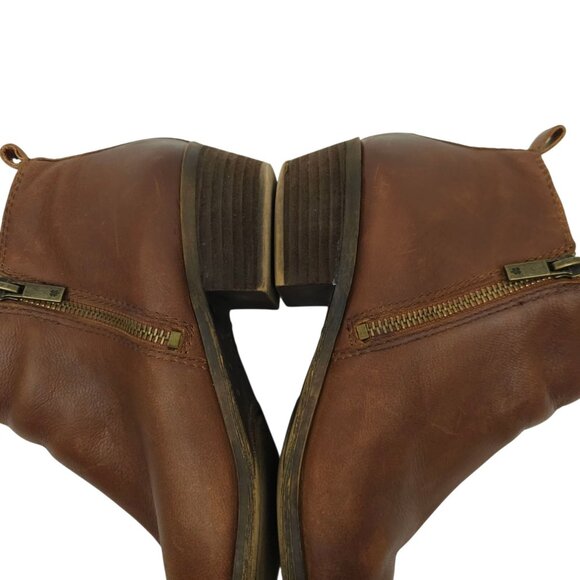 Lucky Brand Basel Ankle Boots Womens 10M Side Zip Toffee Leather Stacked Heel - Picture 16 of 16
